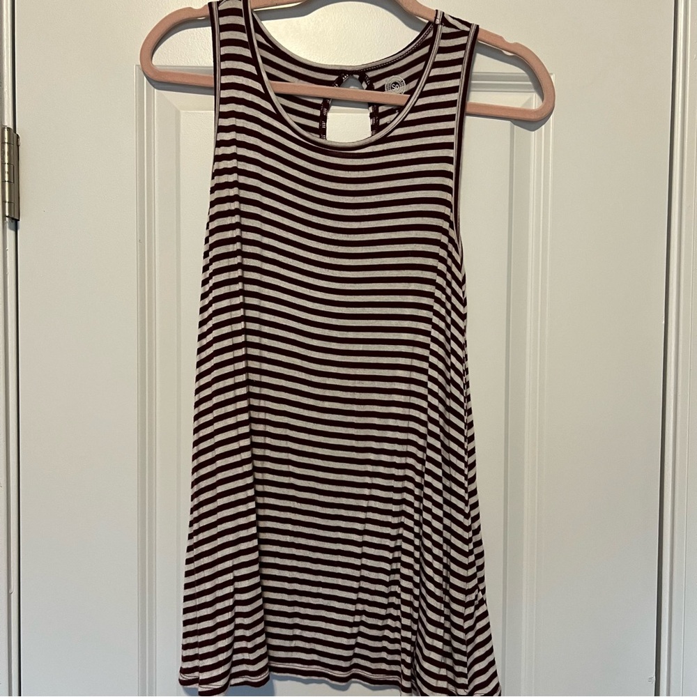 Striped Sleeveless Top - Maroon and White